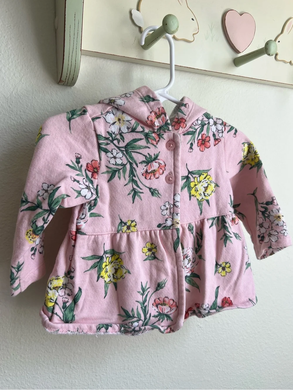 Carter's Pink Floral Hooded Jacket with Yellow & Green Accents